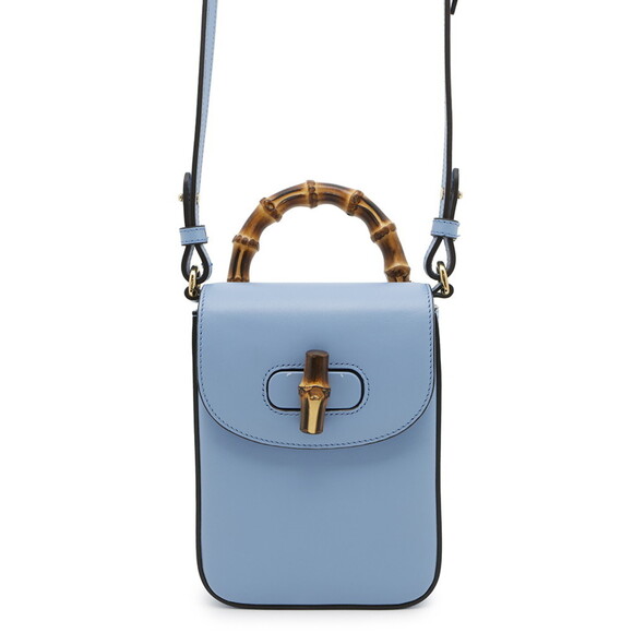 Gucci Handbags - GUCCI Blue Leather Bamboo Shoulder Bag